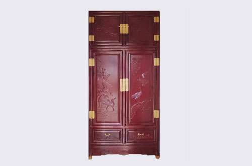 栾城高端中式家居装修深红色纯实木衣柜